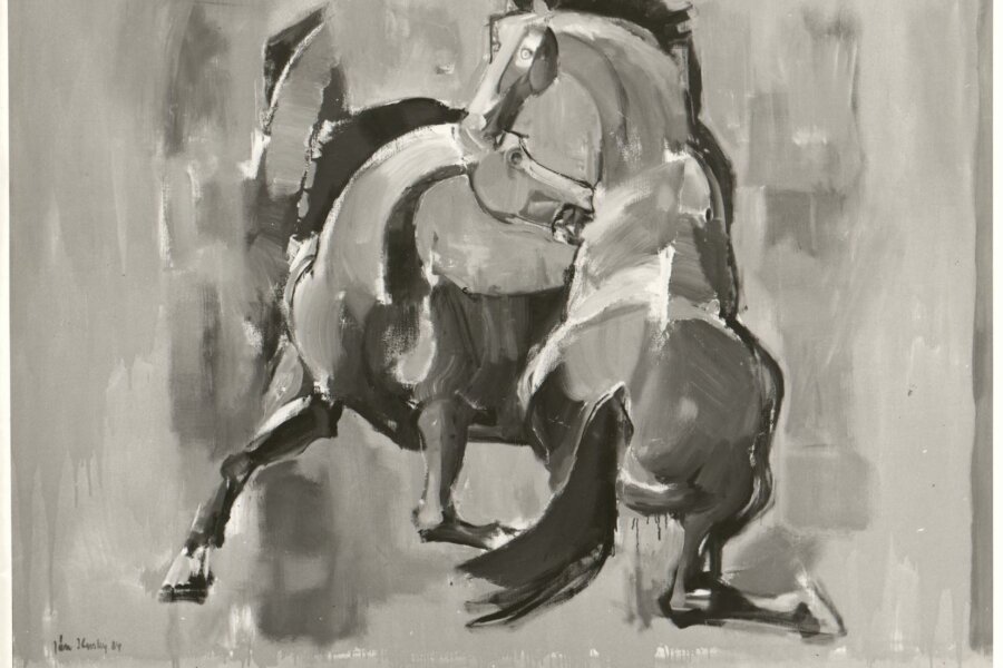 Ján Ilavský, Zápas koní, olej, 1984